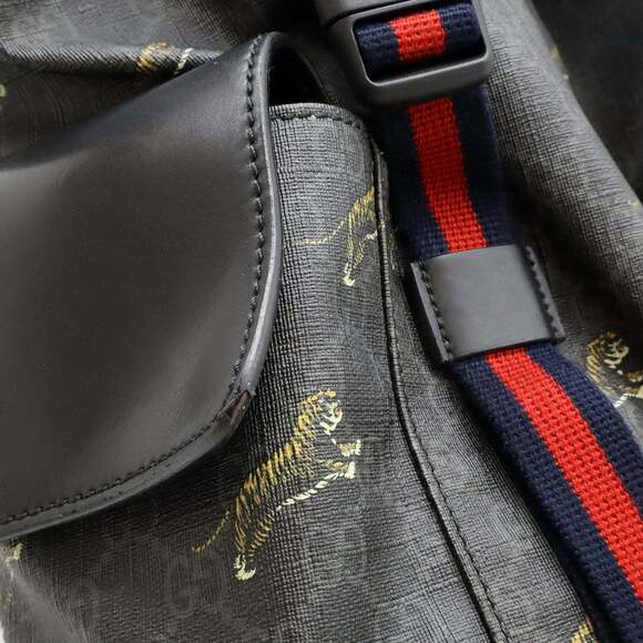 GUCCI Soft GG Supreme Sherry Line Backpack Tiger PVC Leather Black Grey 495563 - Picture 10 of 10